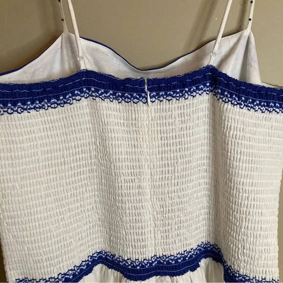 NEW FARM Rio Off-White Shell Garden
Midi Dress Beaded Straps Linen Blue Size XL - Picture 14 of 16